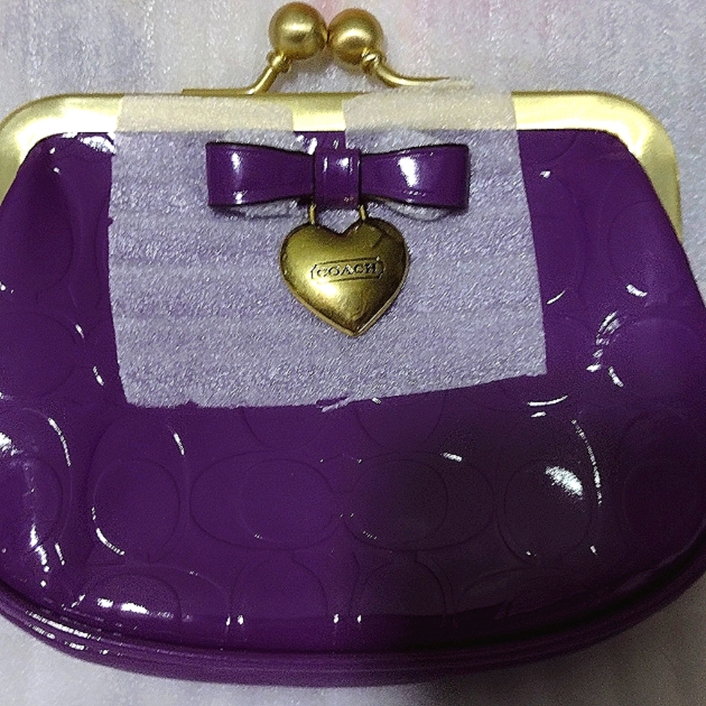 Coach Patent Leather👛 Deep Purple & Gold Hued LG 👛 Purse NWT - Picture 13 of 14